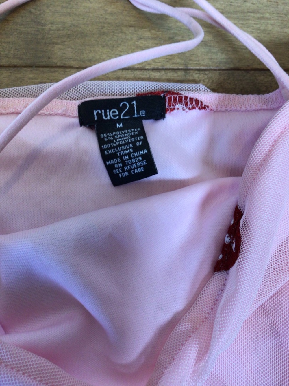 NWOT Rue21 Strawberry Mesh Ruched Mini Dress Pink Kawaii Sheer Overlay Stretch M - Picture 7 of 7